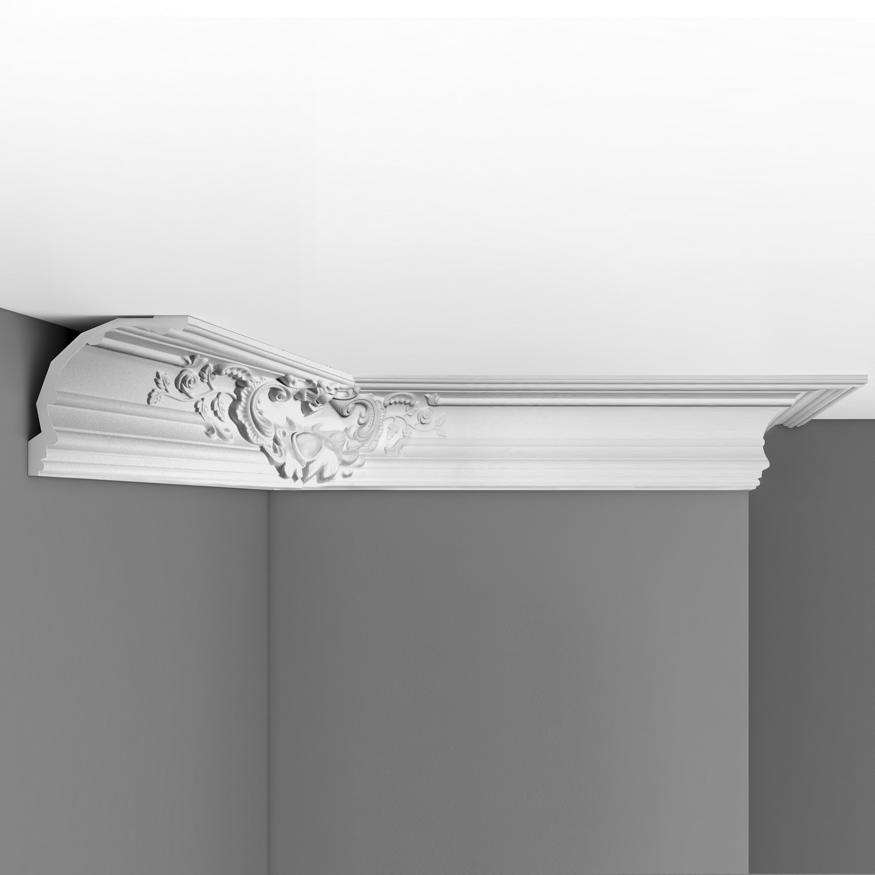 Угловой элемент внутренний к потолочному плинтусу под покраску Decomaster DP-42A 2400×175×175